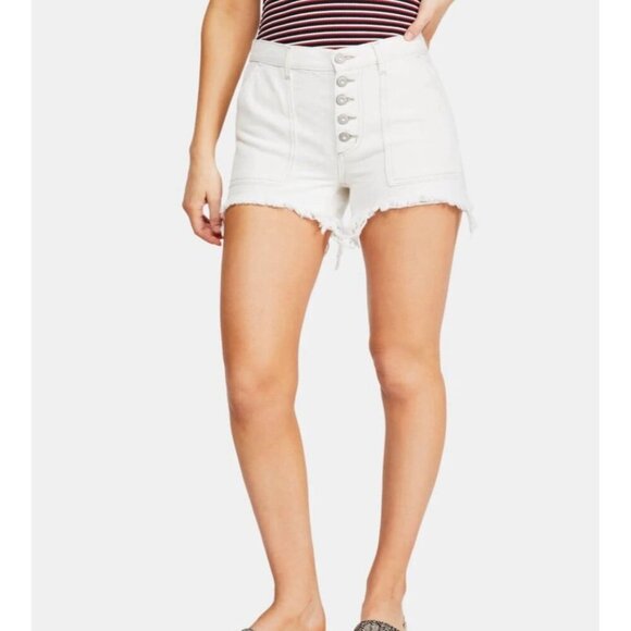 We The Free Womens Shorts Cream White Cargo Button Fly Raw Hem High Rise Size 26 - Picture 1 of 10